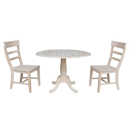 International Concepts Round 42 in Rd Top Pedestal Table, 2 Chairs, Unfinished, Ready to Finish, 42 in W, 42 in L, Wood K-42DPT-C36-2